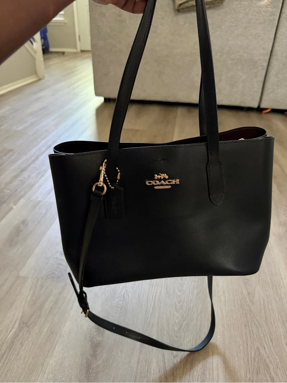 Coach Black Leather Tote with Gold Logo